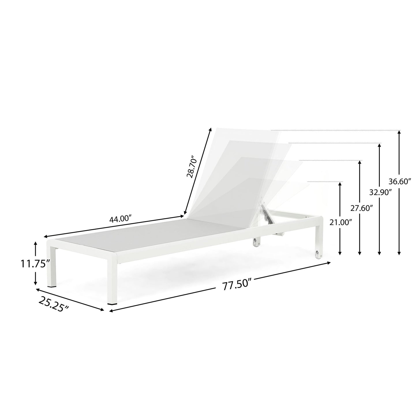 Outdoor Patio Chaise Lounge with 5 Reclining Positions