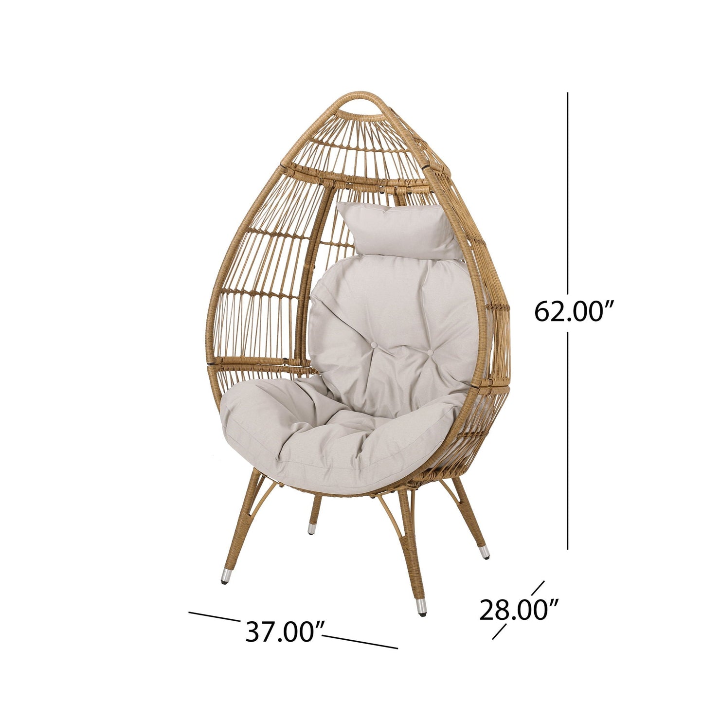 Basket Chair with Teardrop Shape and Water-Resistant Cushion - Natural