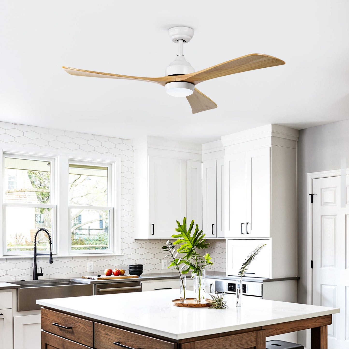 52" Solid Wood Blades Ceiling Fan with Lights and Remote Control