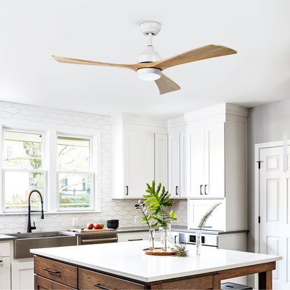 52" Solid Wood Blades Ceiling Fan with Lights and Remote Control