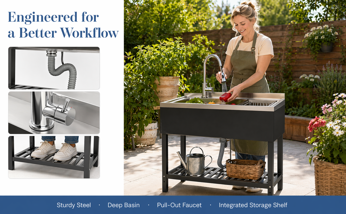 Stainless Steel Utility Sink, Freestanding Sink