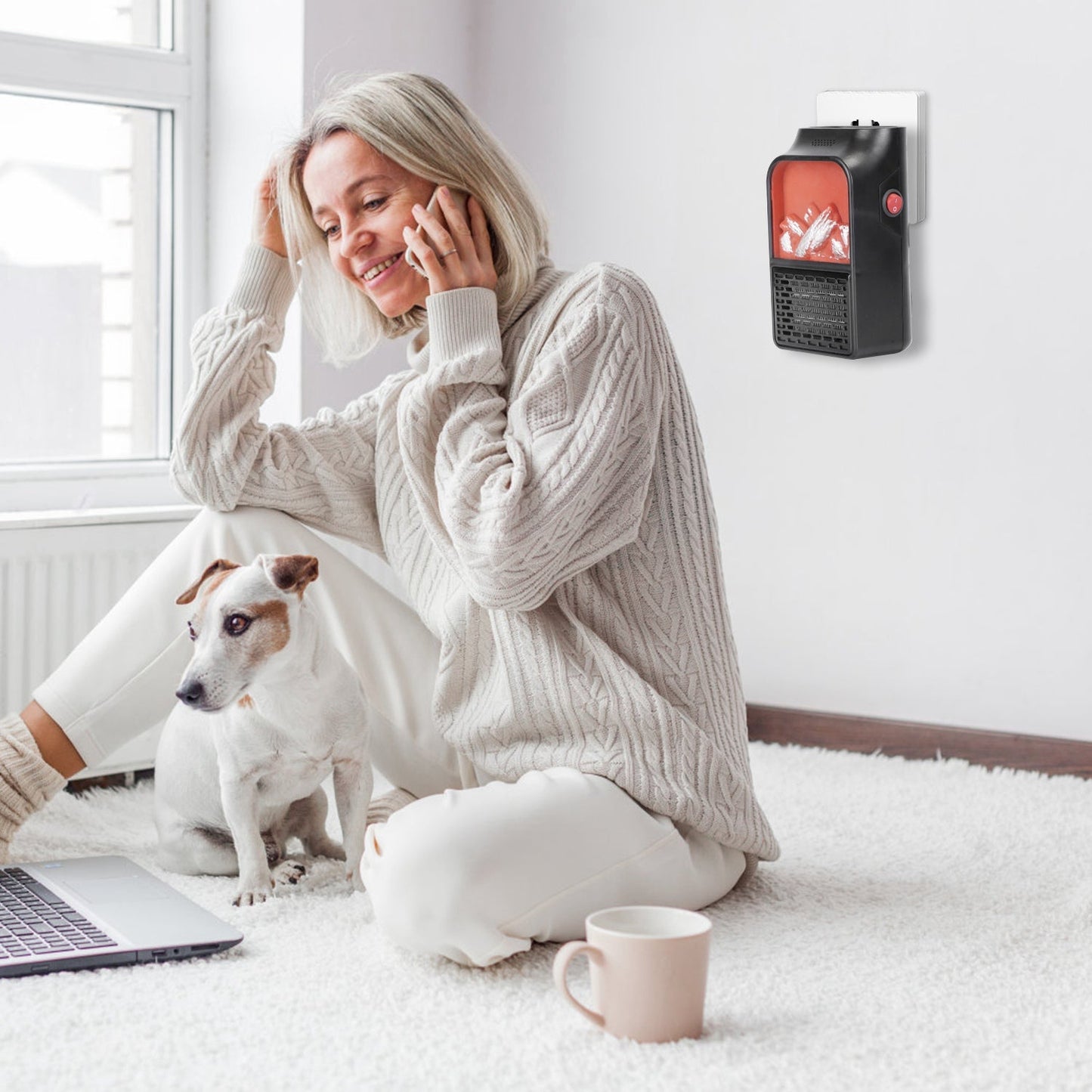 800W Plug-In Space Heater with 360° Rotatable Plug & Remote