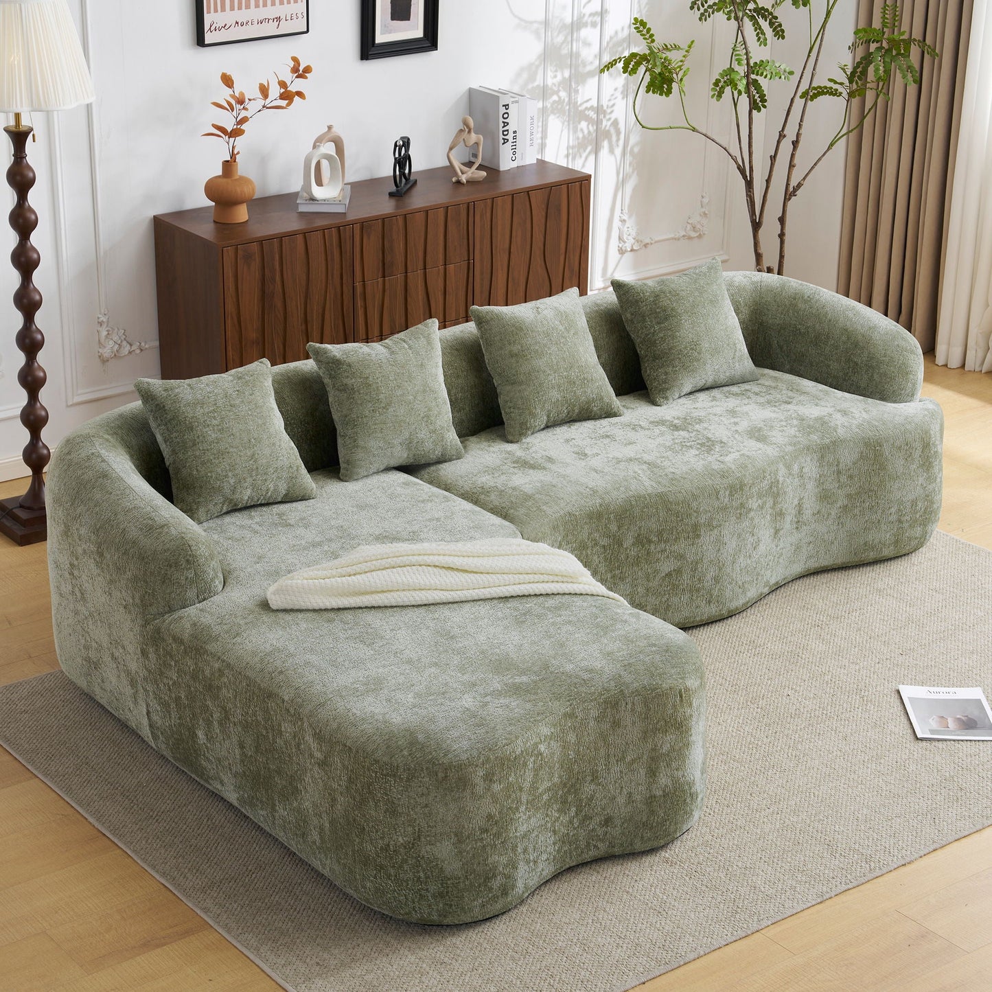 Modular L-Shape Sectional Sofa With Curved Chaise