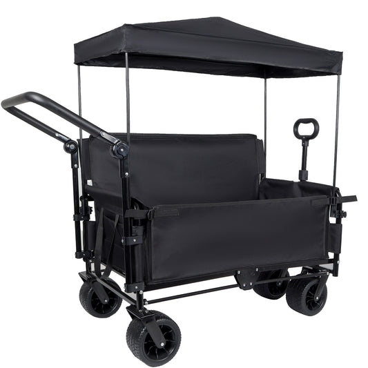 3-in-1 Folding Wagon Cart with Bench Seat, Canopy & Storage