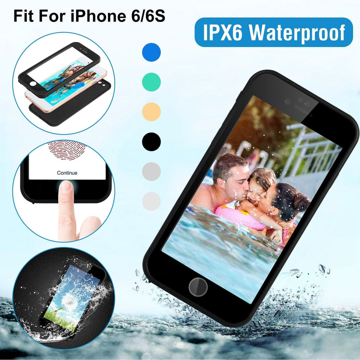 Waterproof Phone Case for iPhone6/6S IPX6 360¡ Full Sealed Phone Protective Case Shockproof Dustproof Sandproof Cover