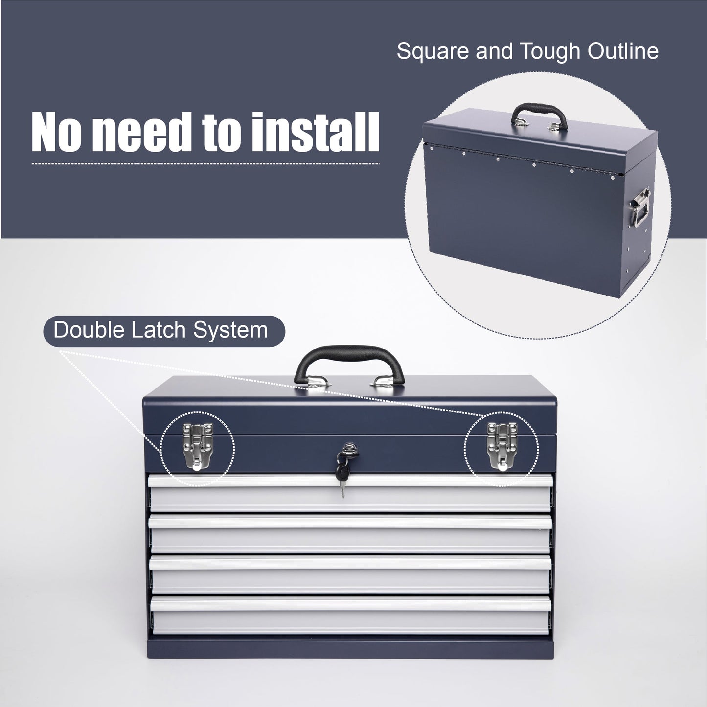 Heavy Duty Metal Tool Box, 21-inch with 4 Drawers