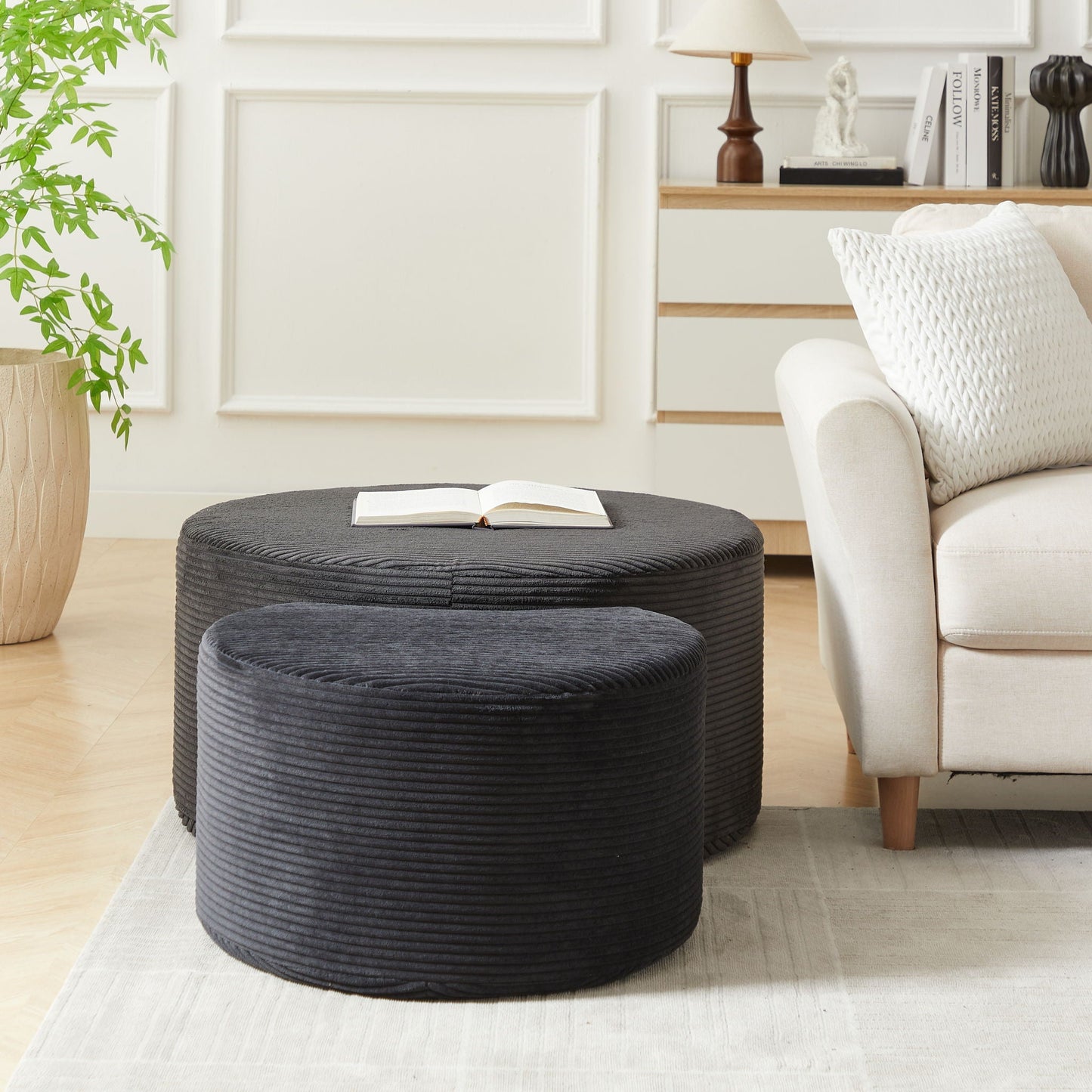 Modern Upholstered Round Coffee Table For Living Room (Set of 2)