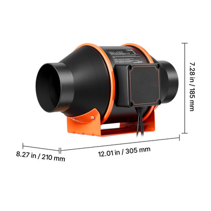Inline Duct Fan 205 CFM 4 Inch EC Motor Ventilation Fan