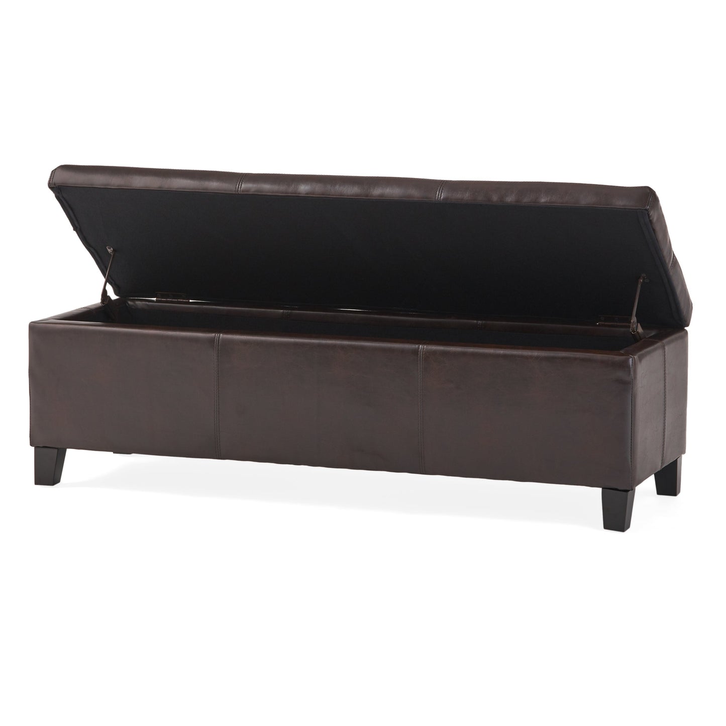 Upholstered PU Leather Storage Ottoman with Solid Wooden Legs