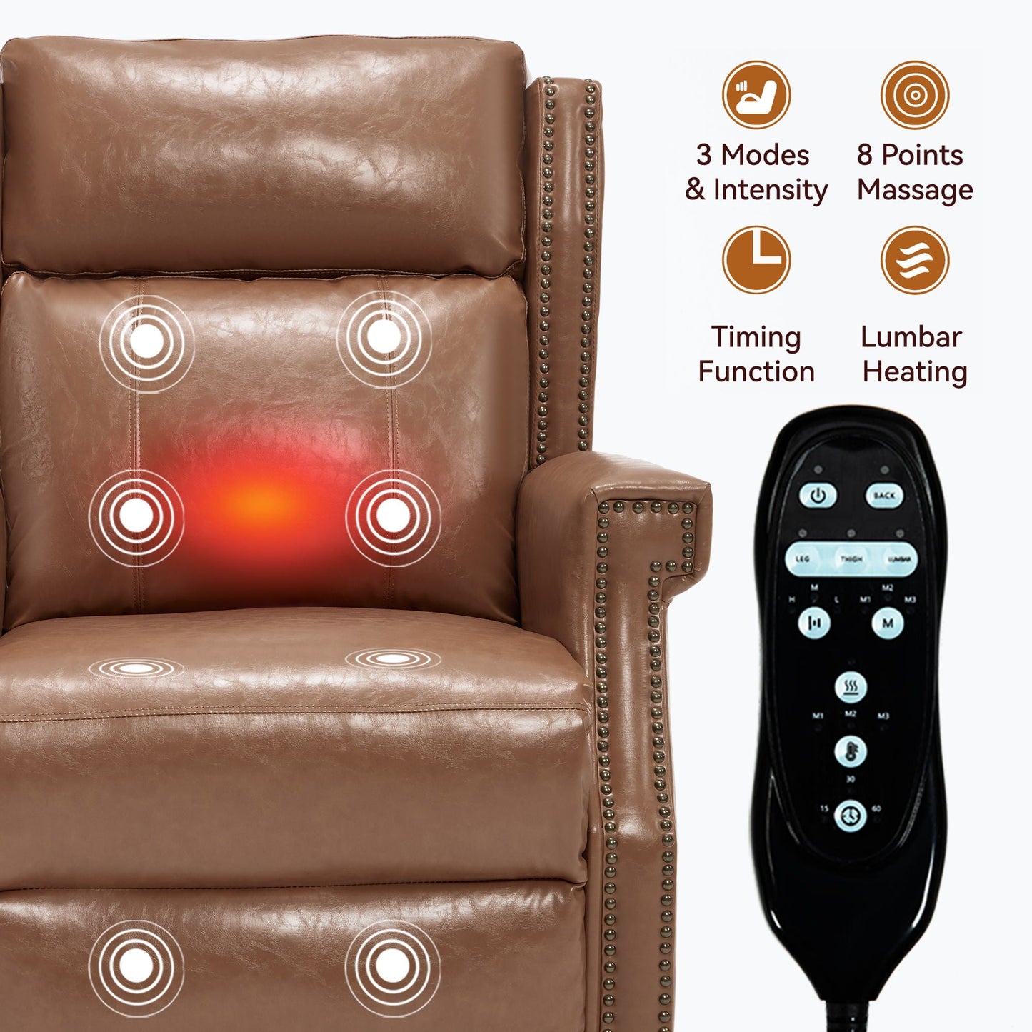 Manual Recliner Chair  With Heavy Duty Motion Mechanism, 8 Vibrating Nodes And 3 Massage Modes For Living Room