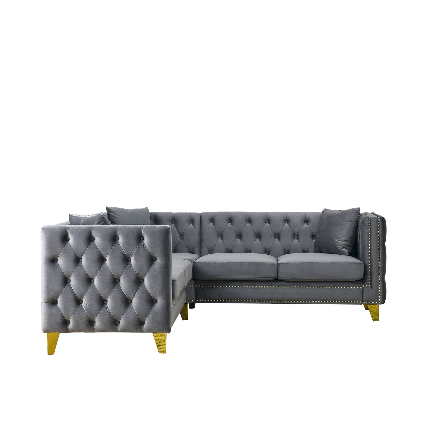 L-Shaped Corner Sofa, 5 Seater Sectional With Tufted Design