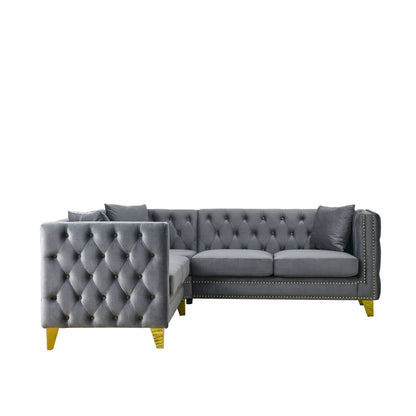 L-Shaped Corner Sofa, 5 Seater Sectional With Tufted Design