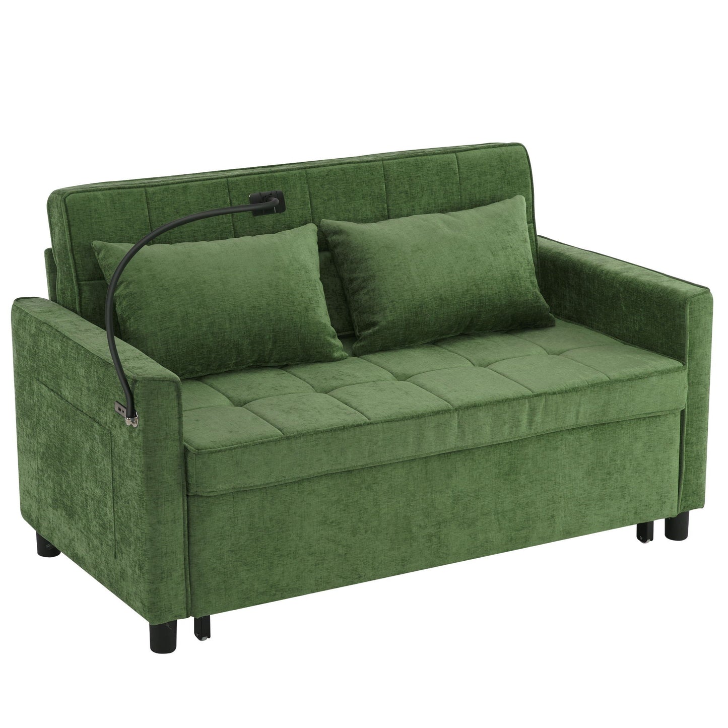 Loveseat Sofa Bed Sleeper With Reversible Backrest, Side Pockets, USB Ports, Phone Holder