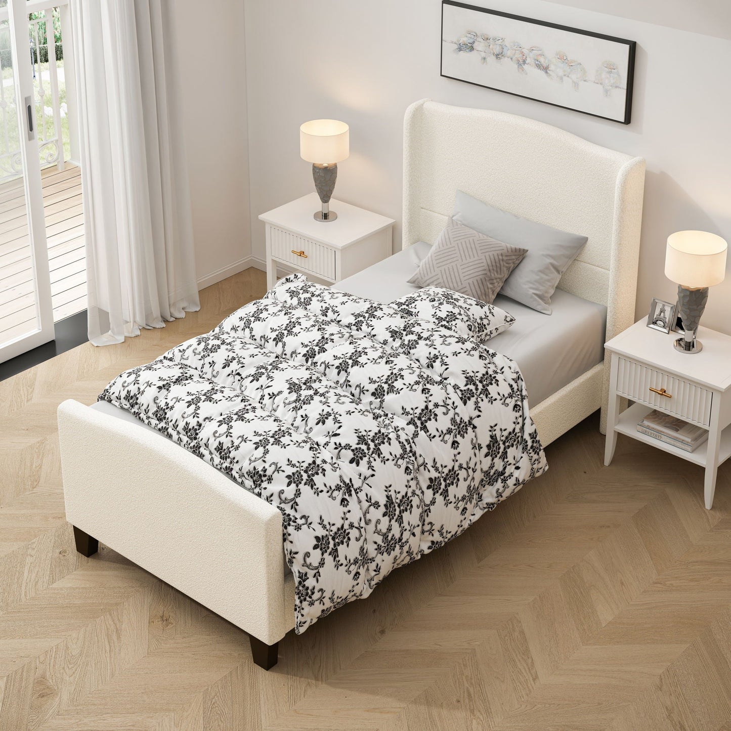 Platform Bed Frame With Tall Headboard And High Footboard