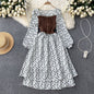 Trendy Dress with Tie Belt – French Contrast Floral Print, Two-Piece Illusion Design, Sweet Long Sleeve Frock