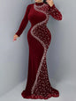 Rhinestone Embellished Velvet Mermaid Evening Maxi Dress