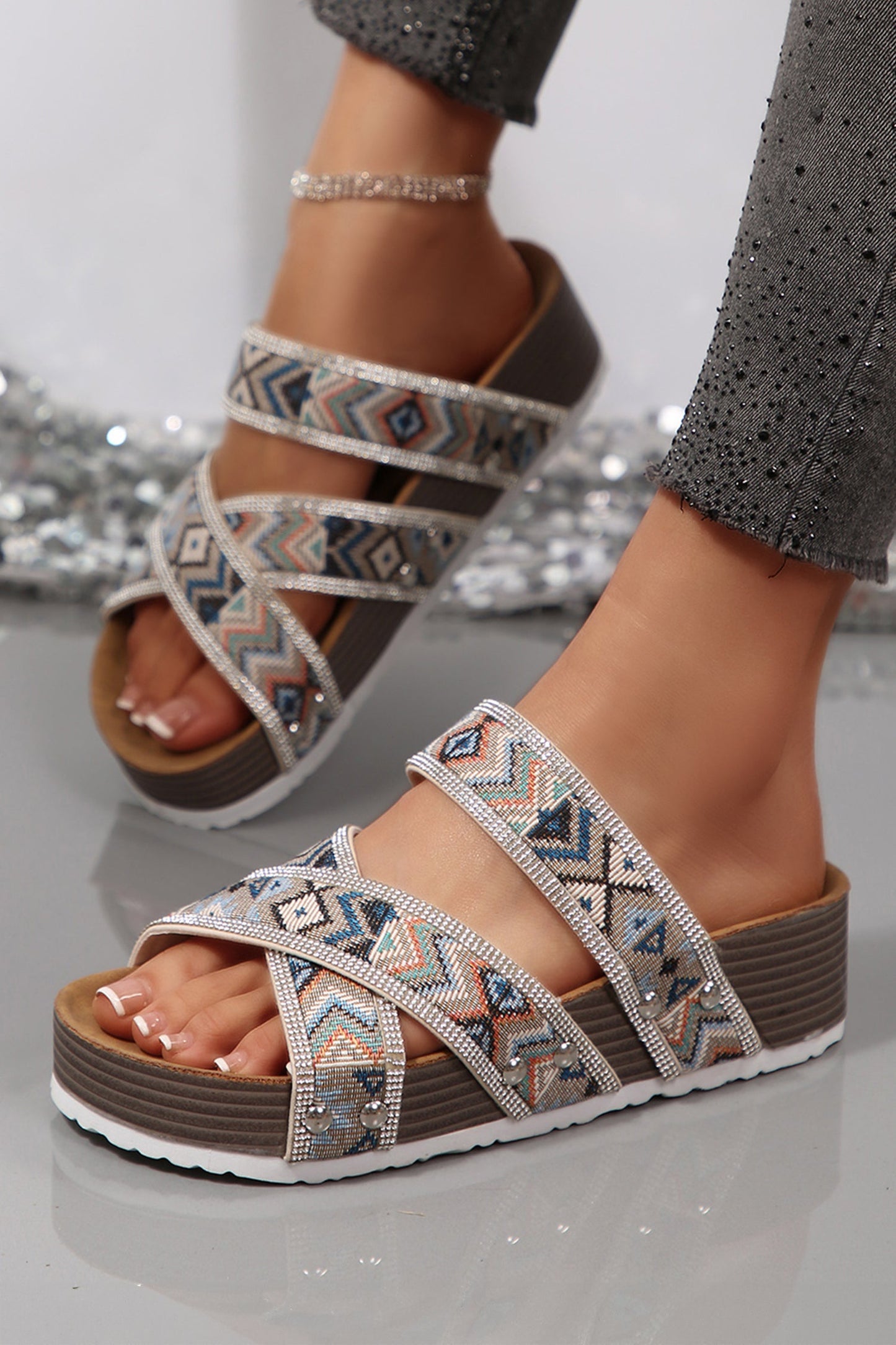 Caroline Strappy Hollowed Platform Slippers