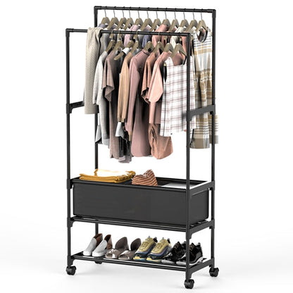 Double Rod Garment Rack – Adjustable, Portable with Shelves & Wheels