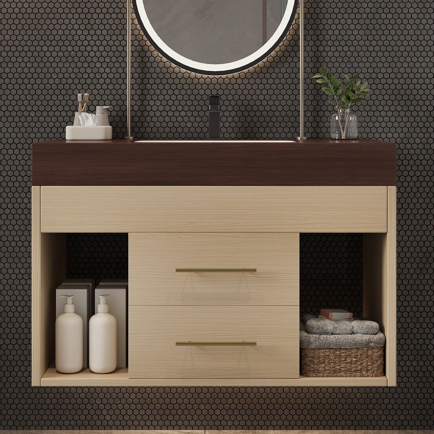 29.9" Modern Floating Bathroom Vanity with Sintered Stone Top