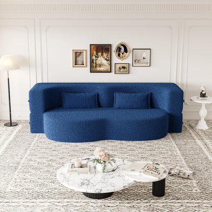 Modern Floor Sofa With Two Pillows Convertible Teddy Fabric Foam Filled Bed