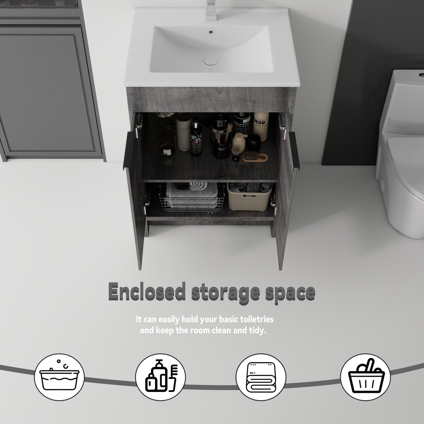 24 Inch Floating Bathroom Vanity with Ceramic Sink and Soft-Close Door