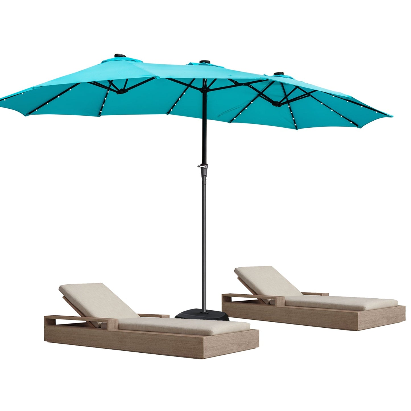 UNIDAZE 15 x 8.8' Outdoor Double-Sided Market Patio Umbrella Solar Lighted 48 Led Light - Base is not included