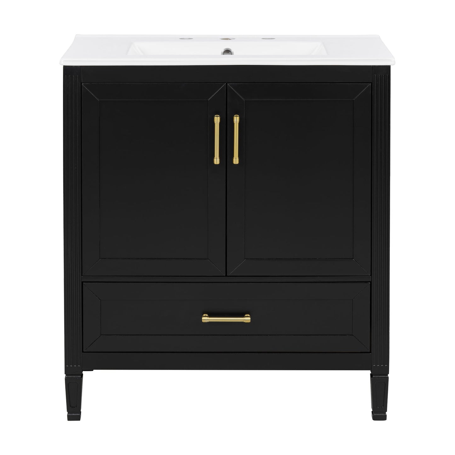 Elegant Fluted Bathroom Vanity With Sink, Soft Close Doors & Drawer
