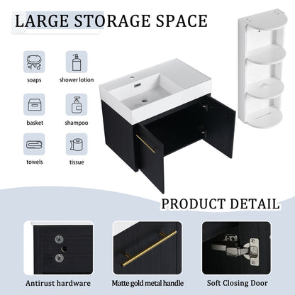 Modern Wall Mounted Bathroom Vanity With Resin Sink And Storage Rack