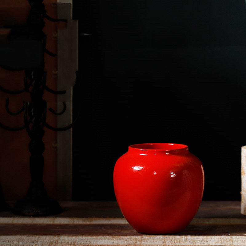 New Glossy Red Ceramic Living Room Decor Synthetic Flowers Vase