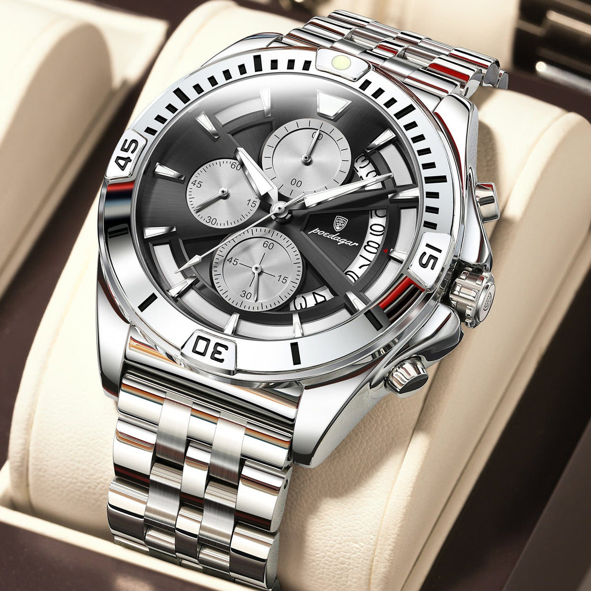 Multifunctional Dual-button Butterfly-clasp Waterproof Mens Watch