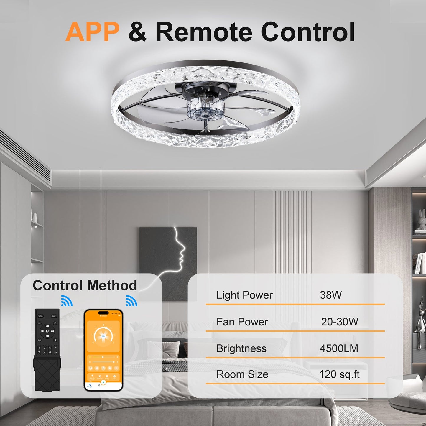 23.6" Ceiling Fan with Lights, Remote and App Control