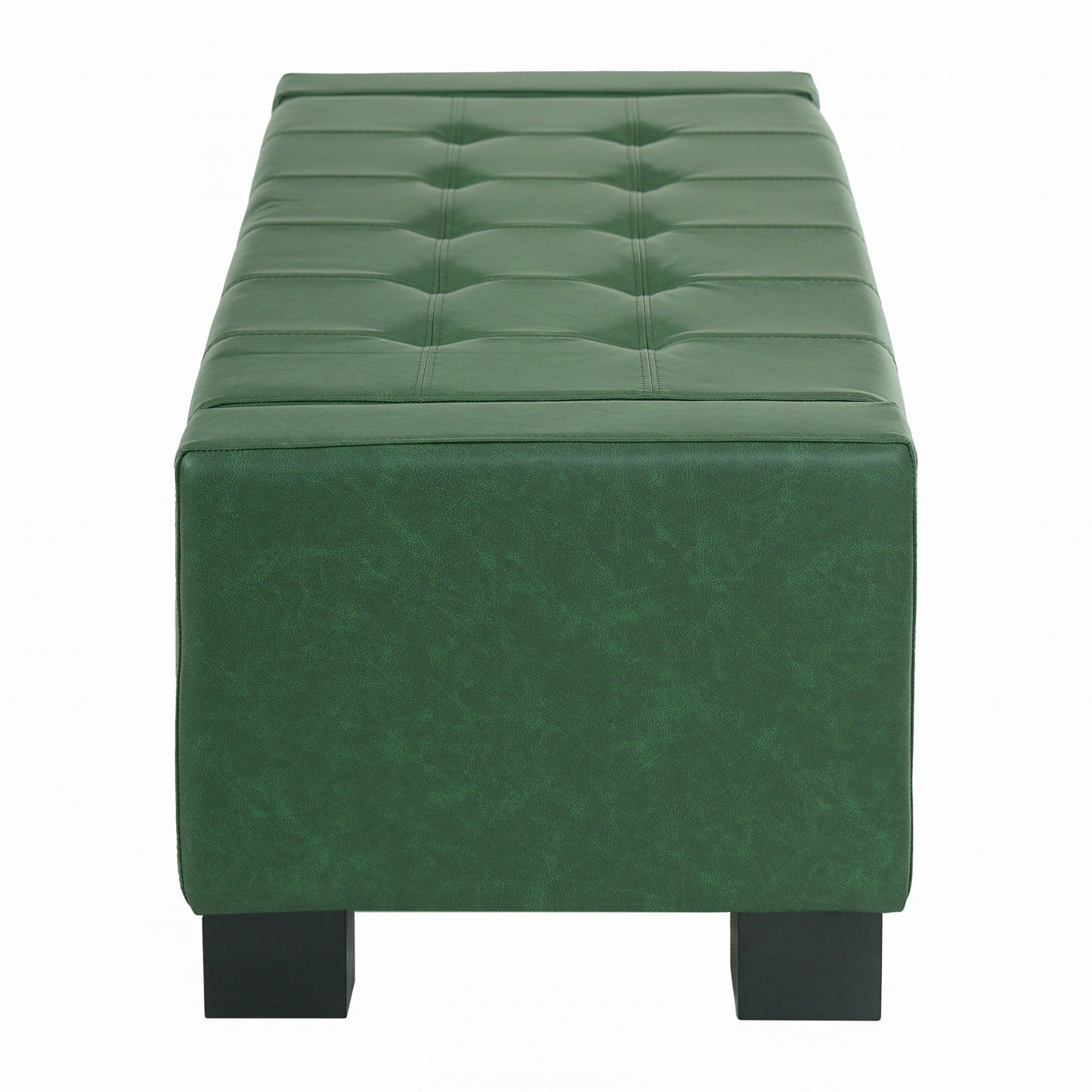Green Storage Ottoman Bench, PU Upholstered Footrest with Solid Wood Legs