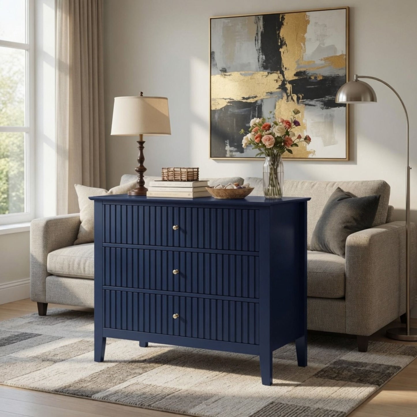 Fluted 3 Drawer Nightstand With Soft Close Slides