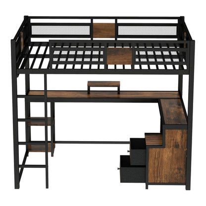 Queen Loft Bed with Desk and Storage