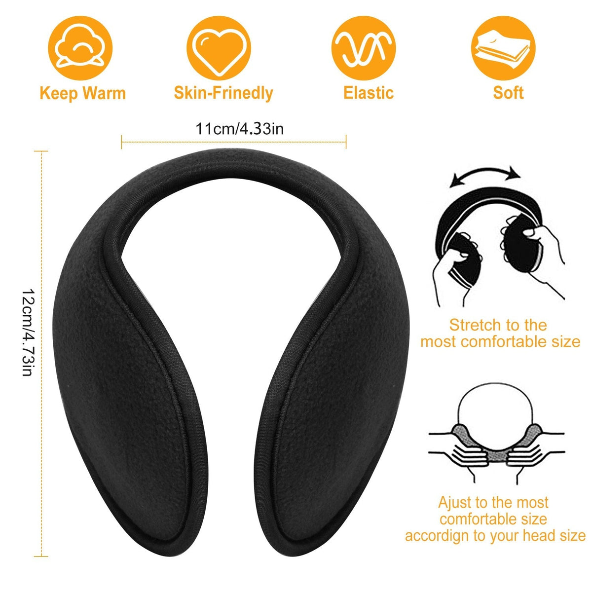 2Pcs Ear Warmers Unisex Winter Earmuffs Behind-the-Head for Winter Running Walking Dog Travel