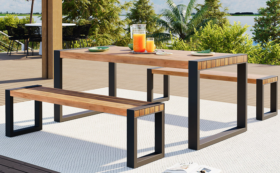 GO 3-Pieces Outdoor Dining Table With 2 Benches