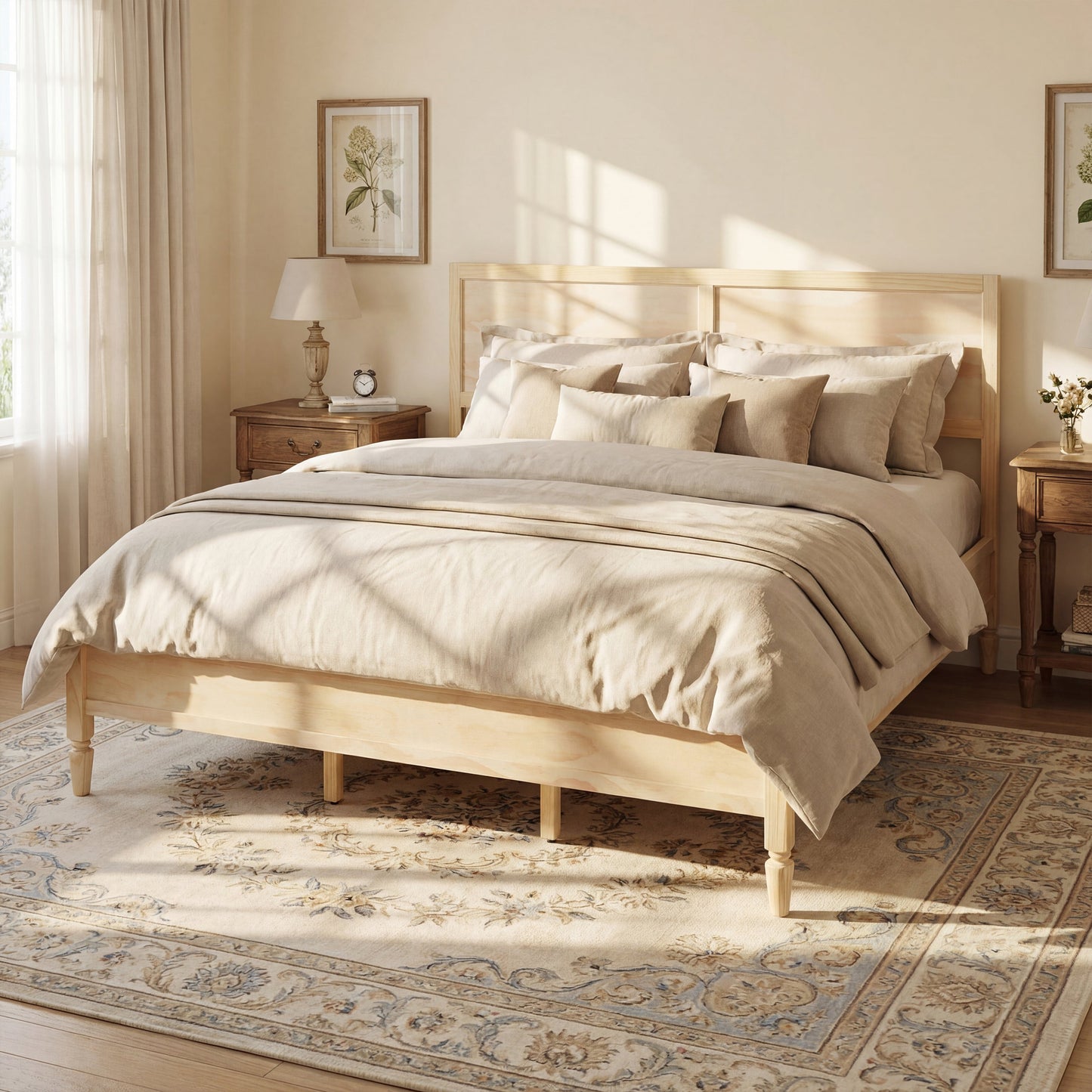 King Size Wood Platform Bed Frame with Classic Panel Headboard