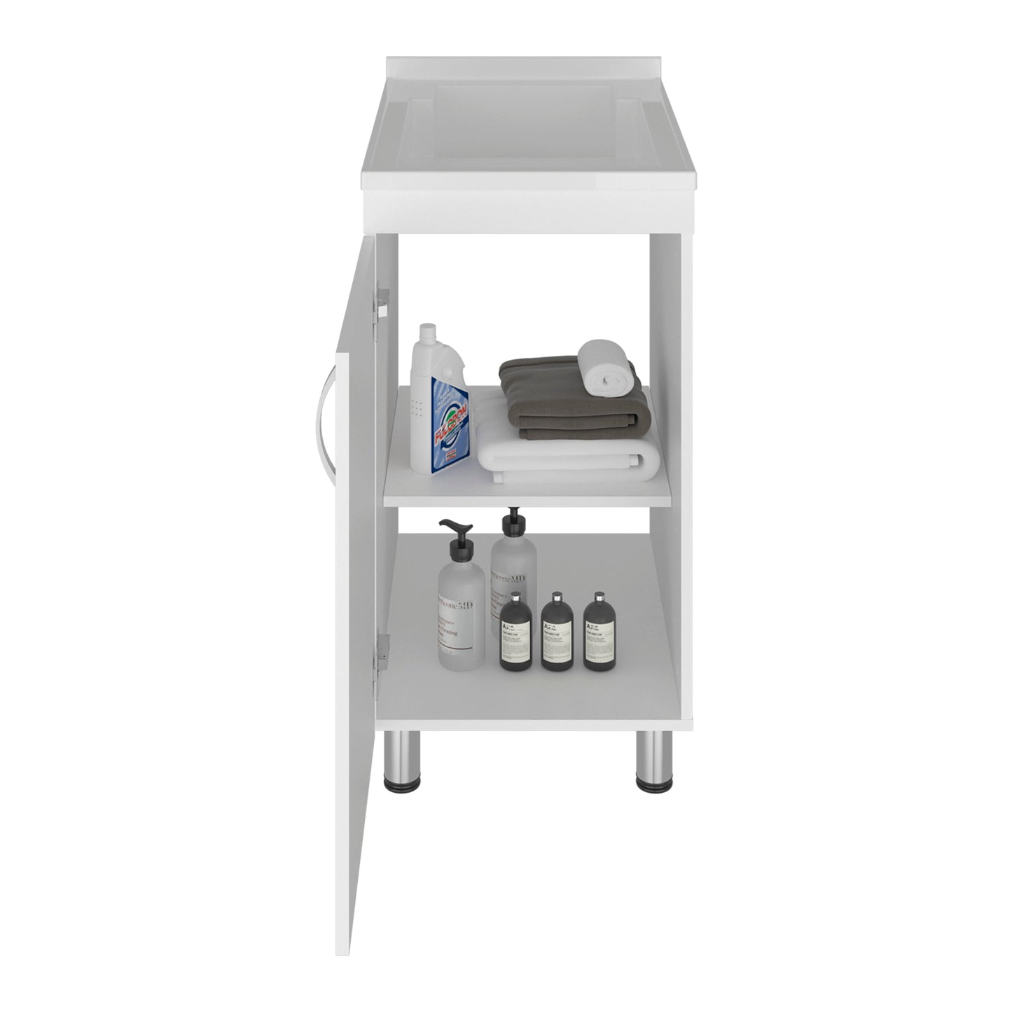 Slee Compact Utility Sink Cabinet with Storage and Metal Legs for Laundry Room