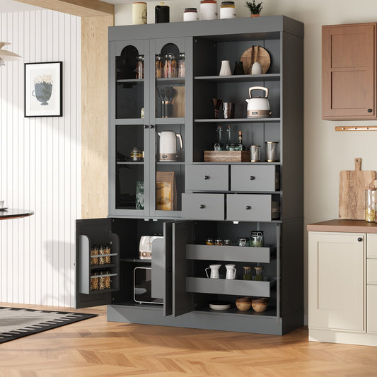 TOPMAX Freestanding Buffet With Hutch - Tall Kitchen Pantry Cabinet