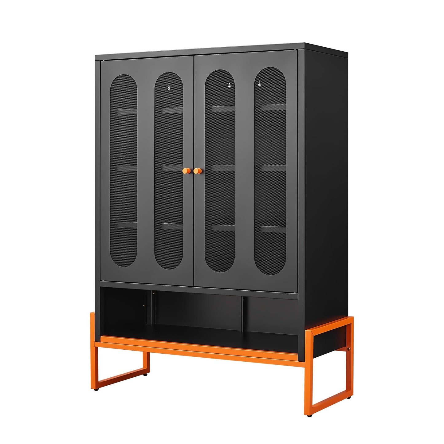 Modern Metal Shoe Cabinet With DoublebSided Doors And Adjustable Partitions