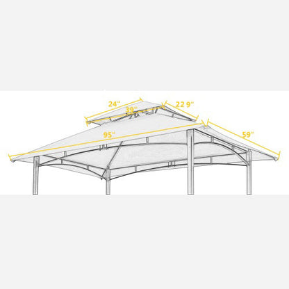 8x5Ft Grill Gazebo Replacement Canopy, Double Tiered BBQ Tent Roof Top Cover