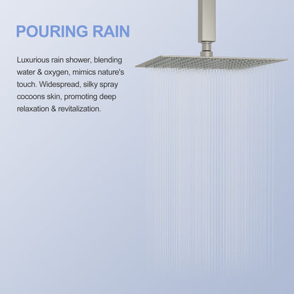 Modern 10" Square Rainfall Shower Head & Stainless Steel Wall Or Ceiling Mount Luxury Spa Shower Panel