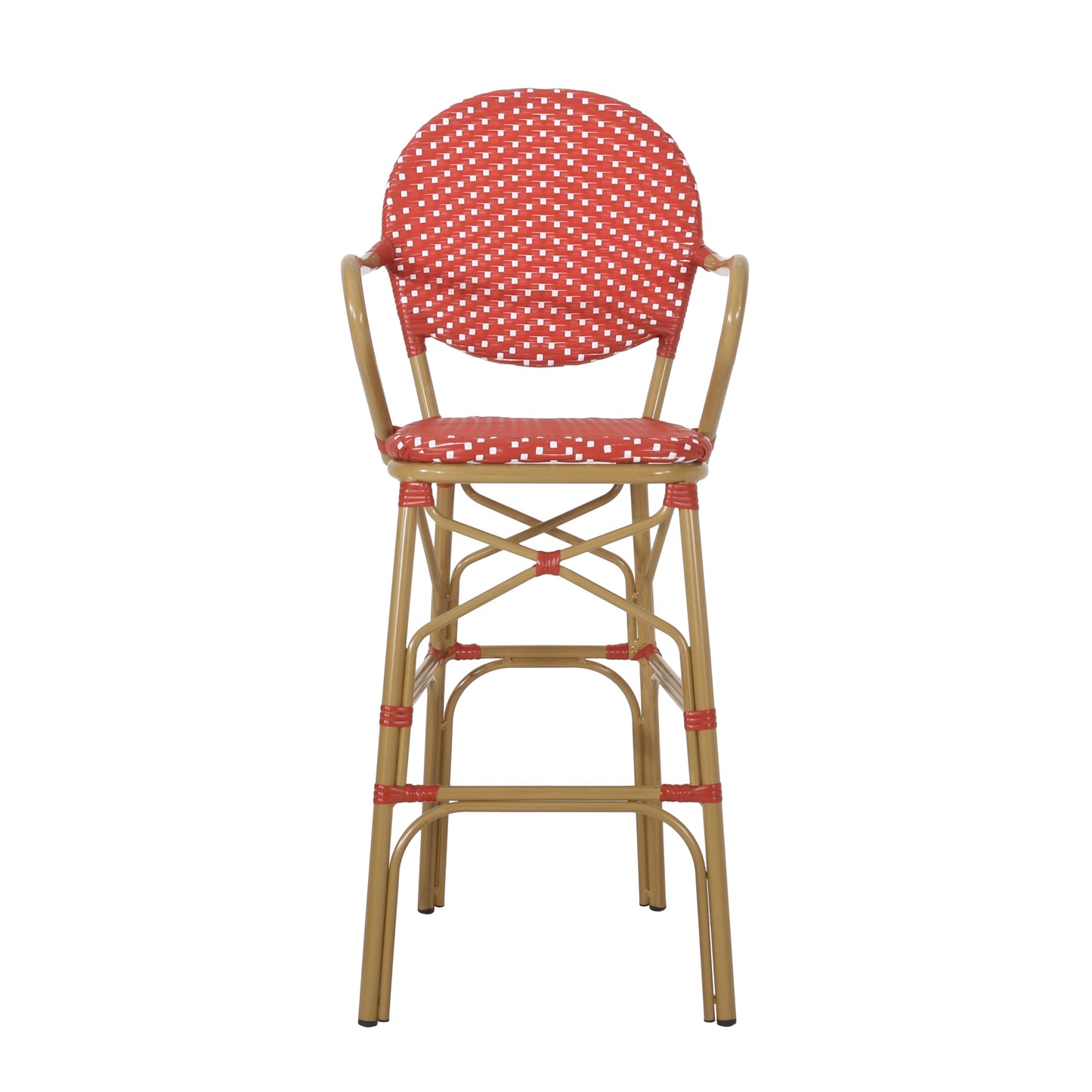 Outdoor Wicker and Aluminum French Barstools, Set of 2