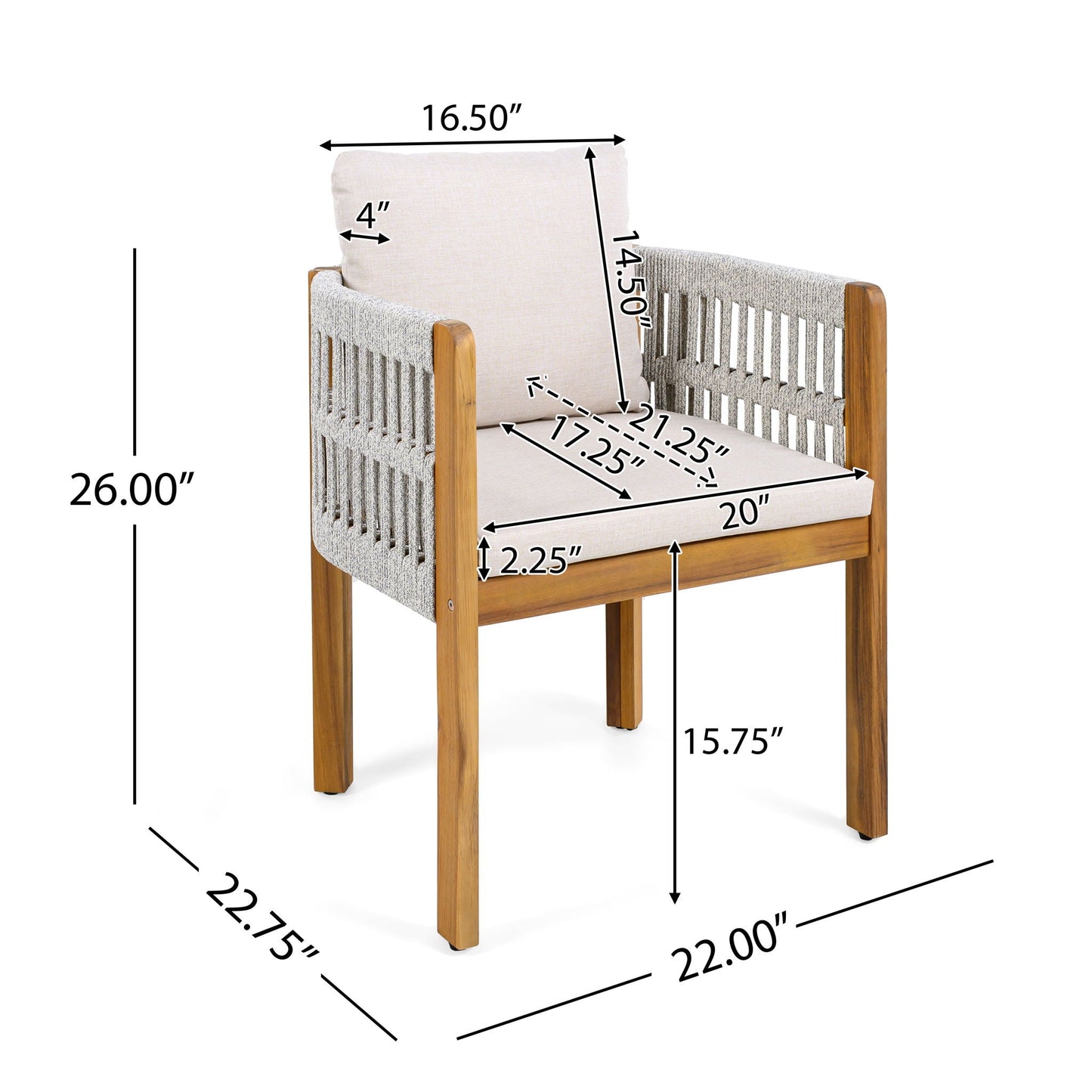 7 Piece Outdoor Dining Set with Table and Chairs - Beige / Teak / White