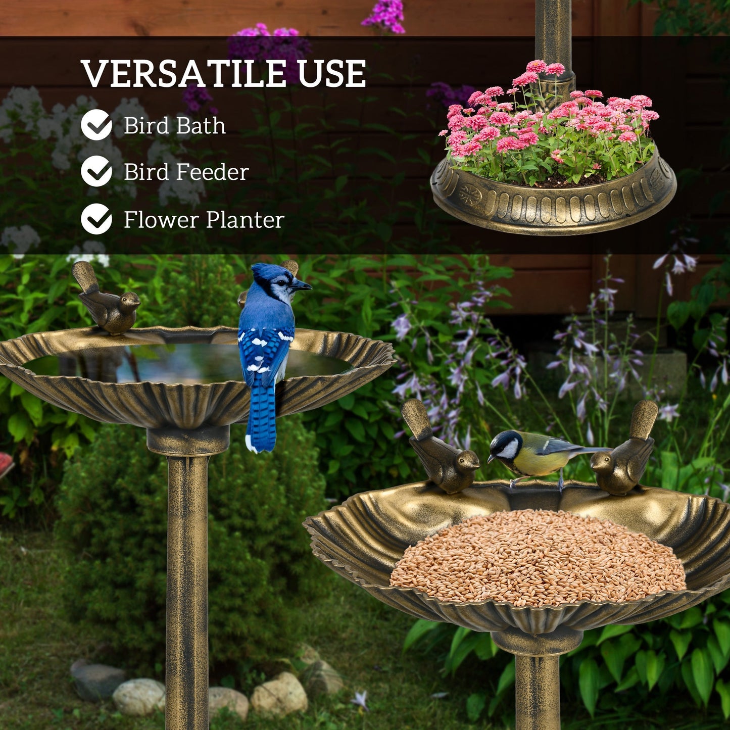 Outsunny 32' Antique Bird Bath with Pedestal Flower Planter Base
