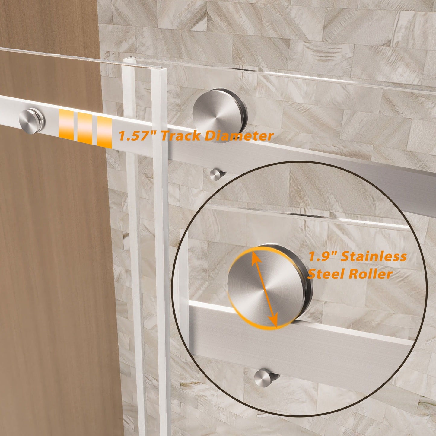 Frameless Single Sliding Shower Door & Handle And Square Tube Track