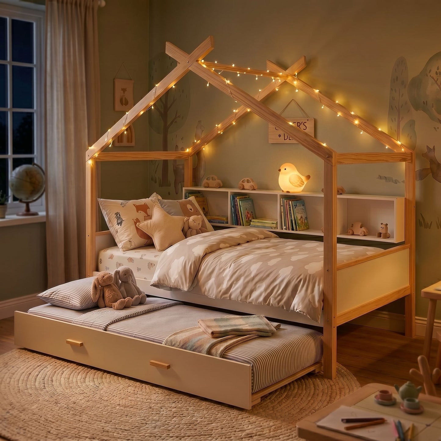 House Bed With Bookshelf Storage