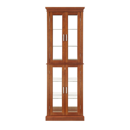 Lighted Curio Cabinet With Adjustable Shelves and Mirrored Back Panel