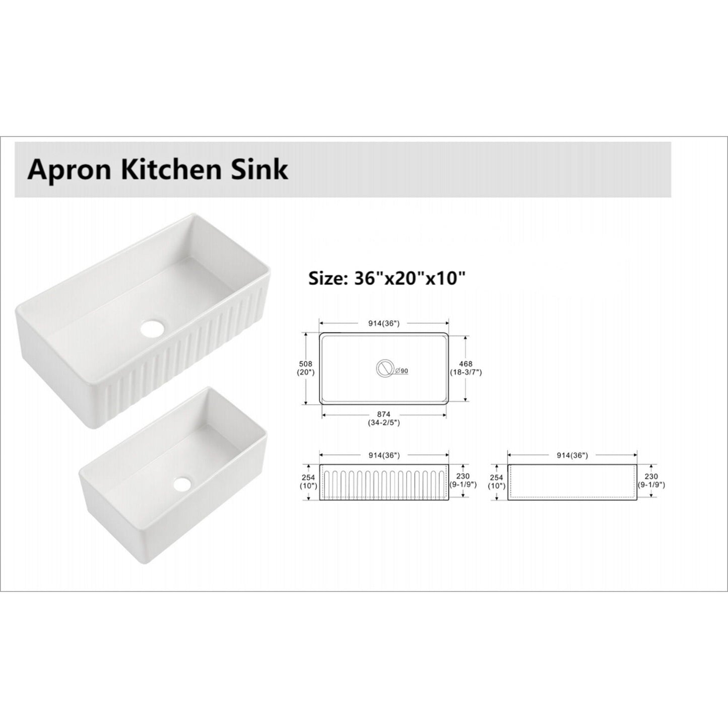 Ceramic Farmhouse Sink With Deep Basin And Stainless Steel Grid