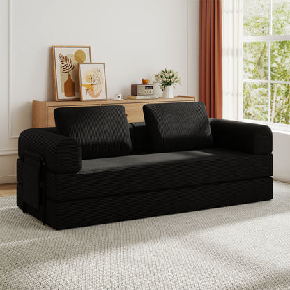 Convertible Sleeper Sofa Bed With Cylindrical Pillow